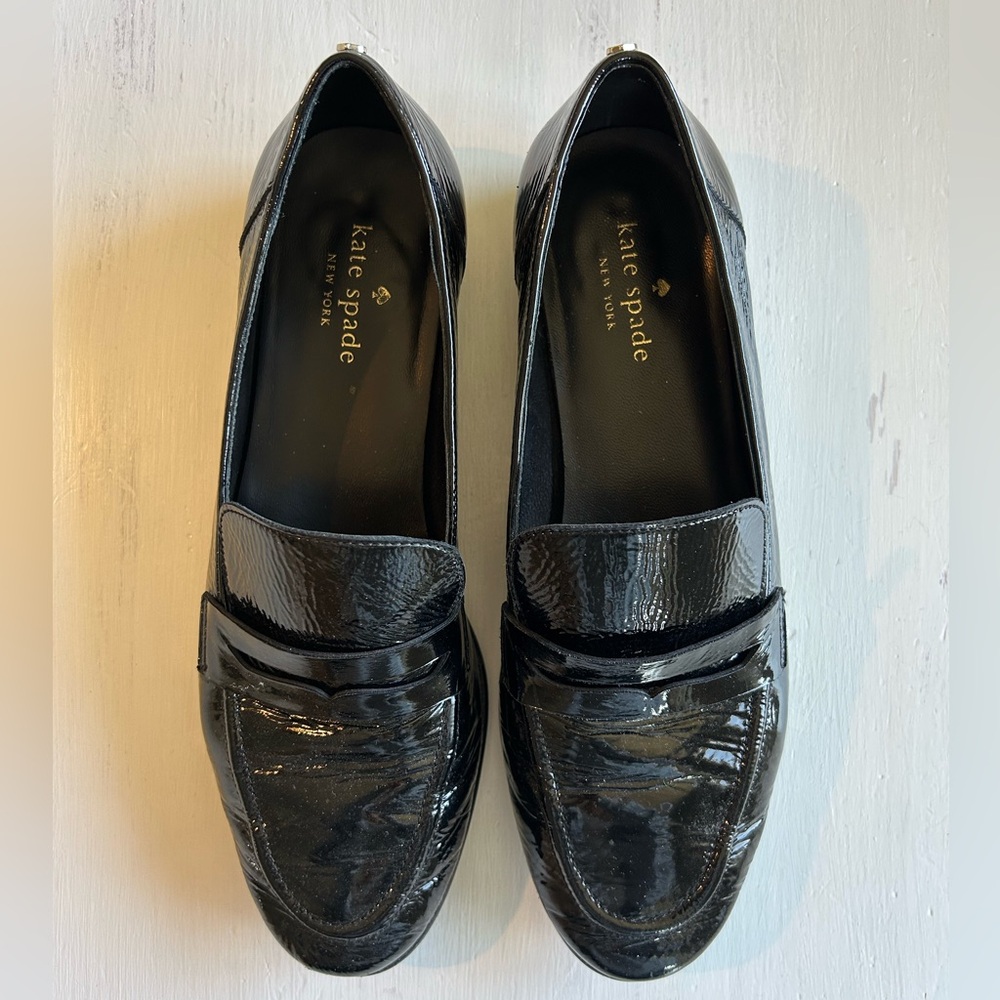 Kate Spade Genevieve Crinkle Patent Leather Black Penny Loafer - Picture 2 of 7